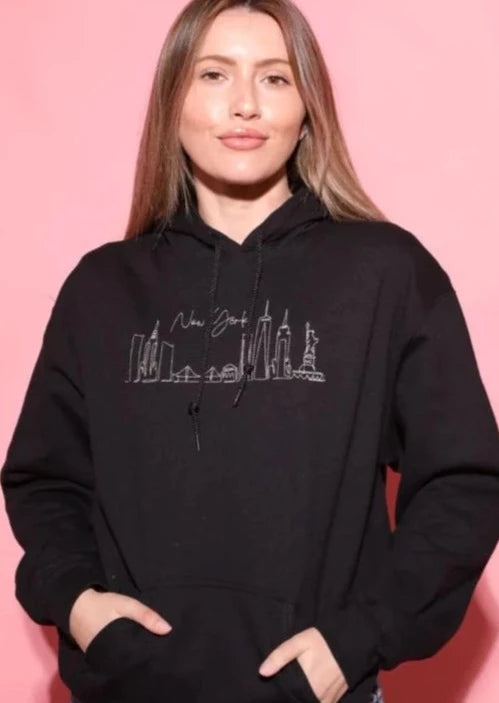 New York Skyline Embroidery Hoodie — Patches and Pins Fun Products