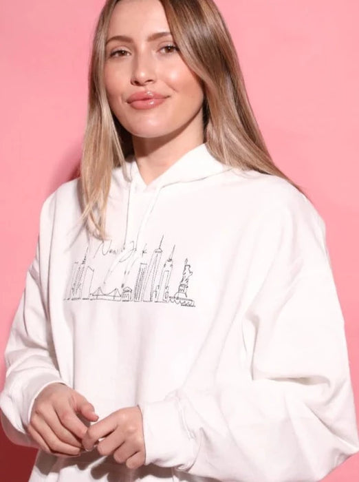 New York Skyline Embroidery Hoodie — Patches and Pins Fun Products